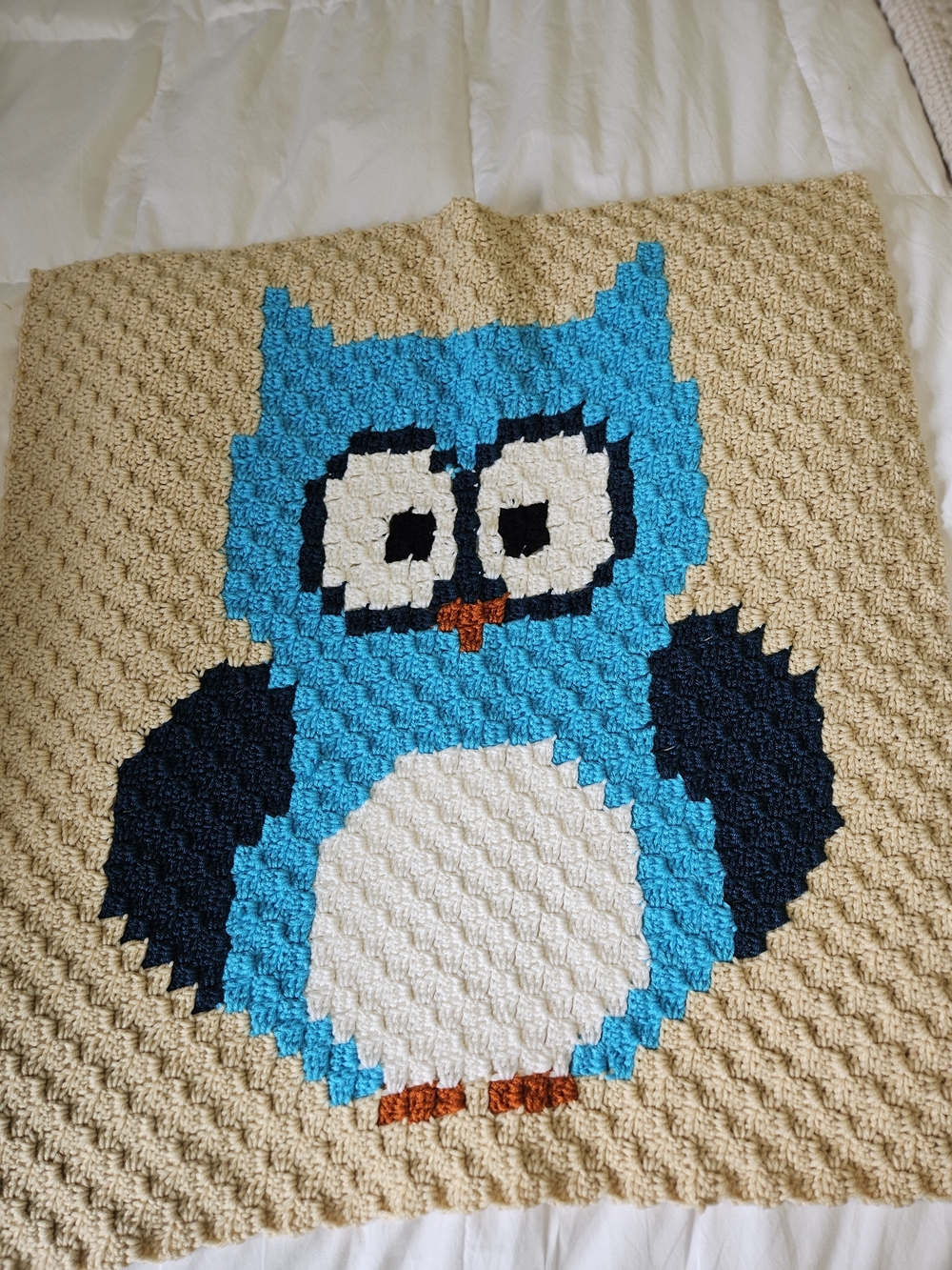 Handmade Blue Owl Crochet Baby Blanket